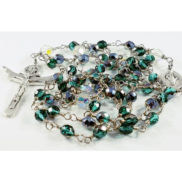 Handmade Five Decade Rosary, Unbreakable Rosary, Fire Polished Beads - Picture 8 of 10